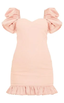 Jacquard Puff Sleeve Dress-PrettyLittleThing Clearance