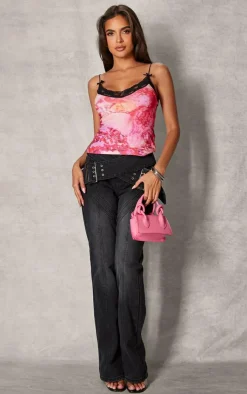 PrettyLittleThing Camisole*Jersey Print Lace Trim Cami