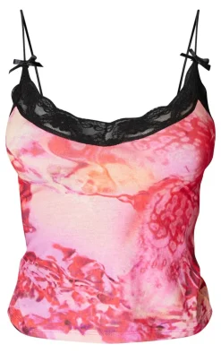 PrettyLittleThing Camisole*Jersey Print Lace Trim Cami