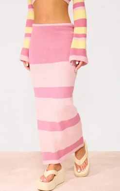 Outlet PrettyLittleThing Knit Stripe Detail Maxi Skirt Pink