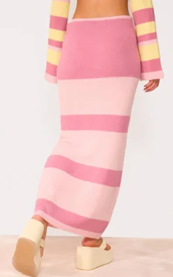 Outlet PrettyLittleThing Knit Stripe Detail Maxi Skirt Pink