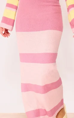 Outlet PrettyLittleThing Knit Stripe Detail Maxi Skirt Pink