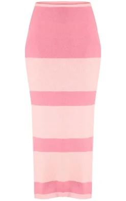 Outlet PrettyLittleThing Knit Stripe Detail Maxi Skirt Pink