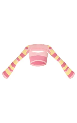 New PrettyLittleThing Knit Stripe Detail Shrug And Cami Pink