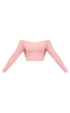 PrettyLittleThing Knitted Tops*Knitted Bow Back Bardot Top