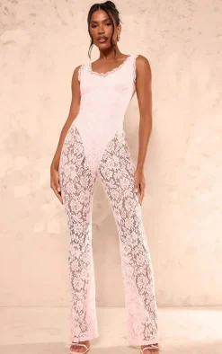 Lace Boning Detail Strappy Flared Jumpsuit-PrettyLittleThing New