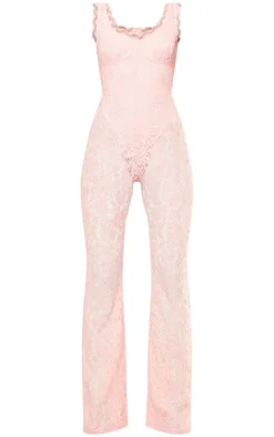 Lace Boning Detail Strappy Flared Jumpsuit-PrettyLittleThing New