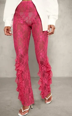 Pink Lace Ruffle Hem Flared Pants-PrettyLittleThing Hot