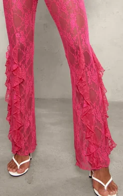 Pink Lace Ruffle Hem Flared Pants-PrettyLittleThing Hot