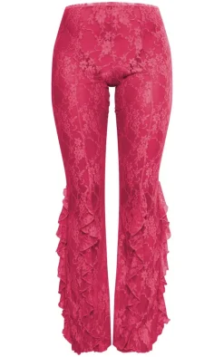 Pink Lace Ruffle Hem Flared Pants-PrettyLittleThing Hot