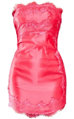 Lace Trim Satin Tailored Bandeau Bodycon Dress-PrettyLittleThing New