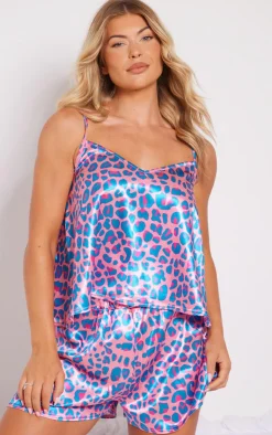 PrettyLittleThing Stocking Stuffers*Leopard Print Satin Cami Short PJ Set