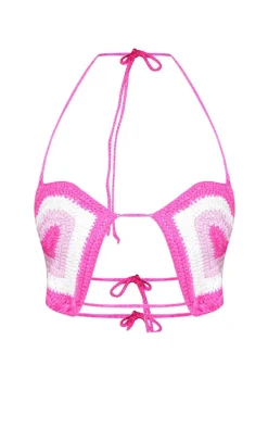 PrettyLittleThing Love Heart Crochet Bralet Pink