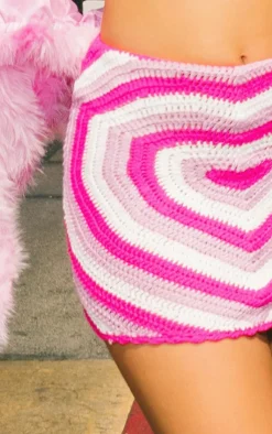 Clearance PrettyLittleThing Love Heart Crochet Mini Skirt Pink