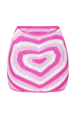Clearance PrettyLittleThing Love Heart Crochet Mini Skirt Pink