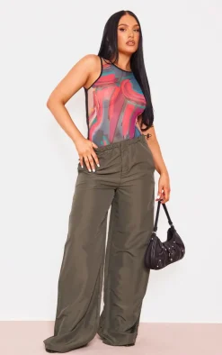 Pink Mesh Body Printed Racer Bodysuit