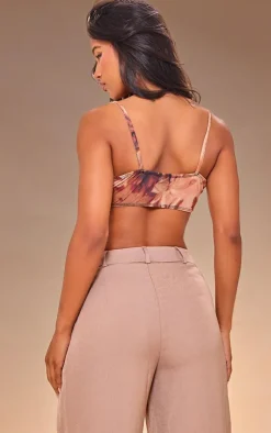 PrettyLittleThing Sleeveless Tops*Mesh Printed Trim Front Crop