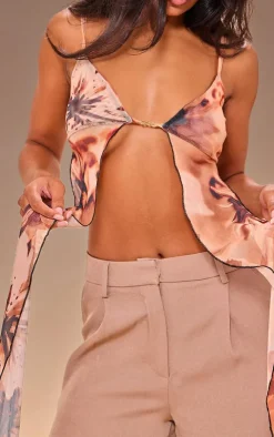 PrettyLittleThing Sleeveless Tops*Mesh Printed Trim Front Crop