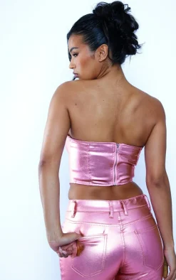 PrettyLittleThing Corsets*Metallic Coated Denim Corset Top