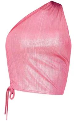 Outlet PrettyLittleThing Metallic One Shoulder Ruched Top Pink