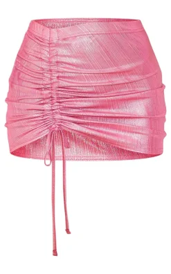 Outlet PrettyLittleThing Metallic Ruched Micro Mini Skirt Pink