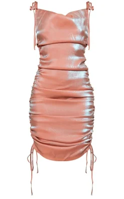 Metallic Shimmer Cowl Neck Tie Strap Midi Dress-PrettyLittleThing Online