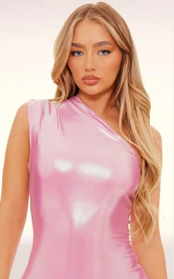 Metallic Slinky One Shoulder Bodycon Dress-PrettyLittleThing New