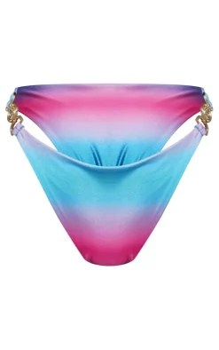 Pink Ombre Print Silver Trim Triangle Bikini Bottoms