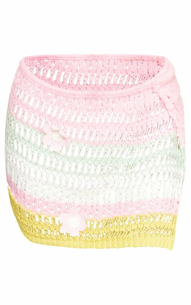 Discount PrettyLittleThing Open Crochet Knit Floral Mini Skirt Pink