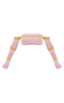 PrettyLittleThing Knitted Tops*Open Knit Off The Shoulder Bandeau Top