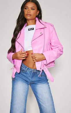 PrettyLittleThing Faux Leather Jackets*Oversized Faux Leather Quilted Biker Jacket
