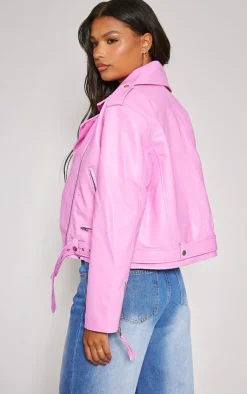 PrettyLittleThing Faux Leather Jackets*Oversized Faux Leather Quilted Biker Jacket