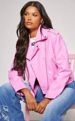 PrettyLittleThing Faux Leather Jackets*Oversized Faux Leather Quilted Biker Jacket