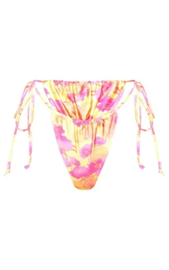Pink Pastel Oversized Floral Print Tie Side Bikini Bottoms