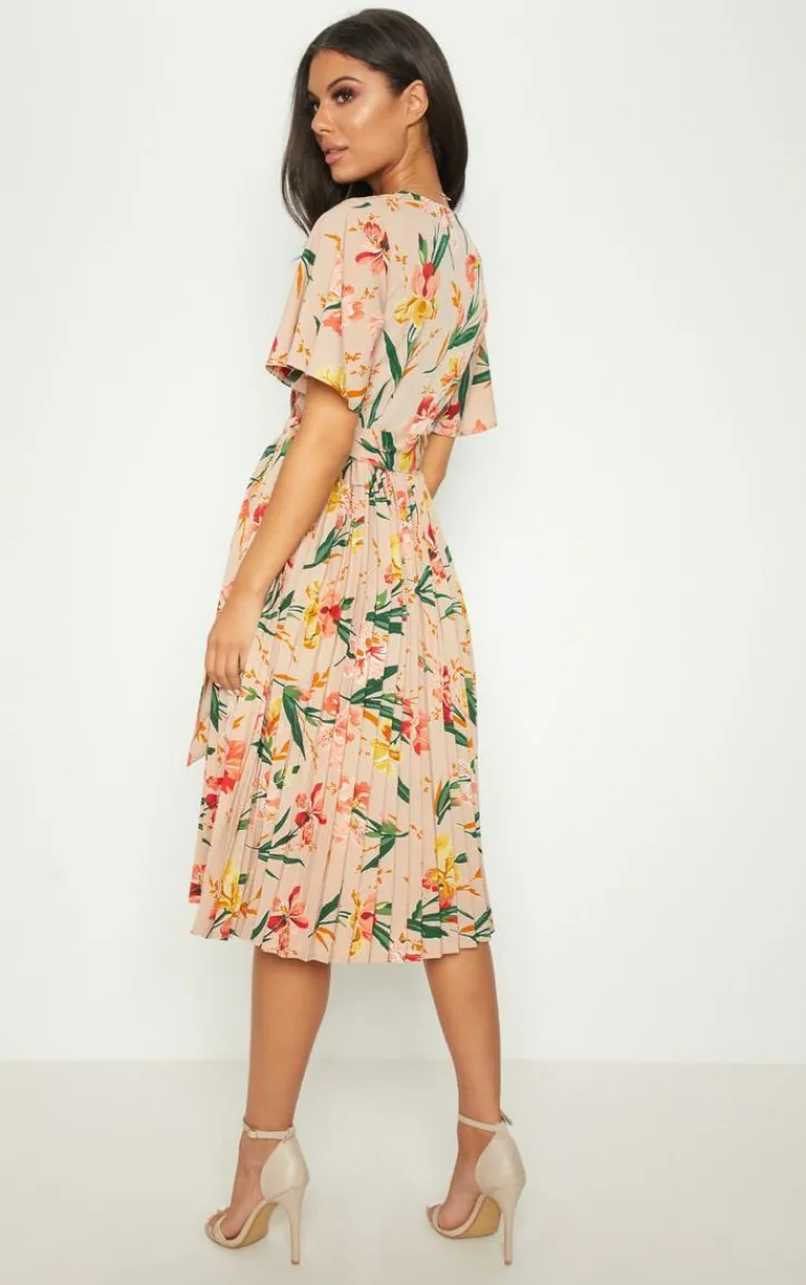 Pleated Floral Midi Dress-PrettyLittleThing Outlet