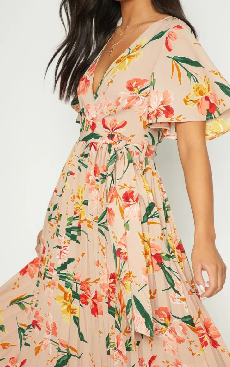 Pleated Floral Midi Dress-PrettyLittleThing Outlet