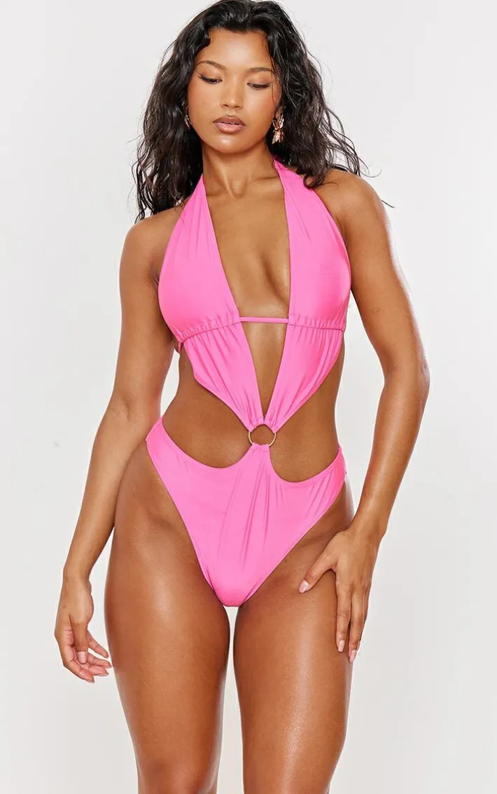 Pink Plunge O Ring Cut Out Swimsuit