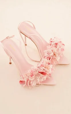 PrettyLittleThing High Heels*Pointed Toe Barely There Petal Detail High Heeled Sandals