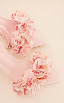 PrettyLittleThing High Heels*Pointed Toe Barely There Petal Detail High Heeled Sandals