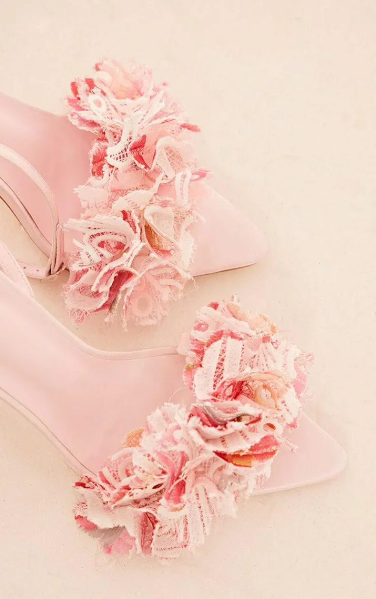 PrettyLittleThing High Heels*Pointed Toe Barely There Petal Detail High Heeled Sandals