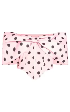 Outlet PrettyLittleThing Polka Dot Bow Detail Corset Top Pink