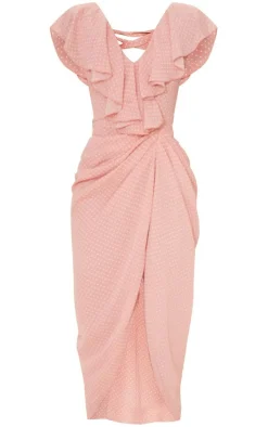 Polka Dot Draped Lace Up Back Midi Dress-PrettyLittleThing Hot