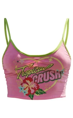 Outlet PrettyLittleThing Print Contrast Cami Top Pink