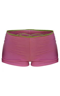 Best PrettyLittleThing Print Contrast Waistband Hot Pants Pink