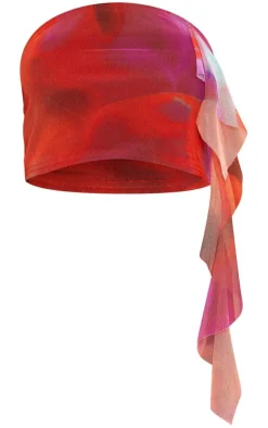 Online PrettyLittleThing Print Mesh Ruffle Bandeau Pink