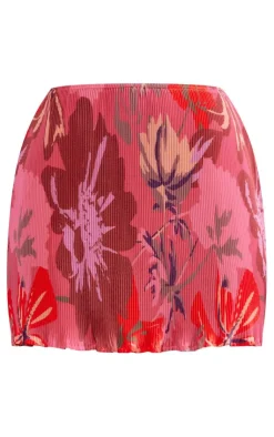 Clearance PrettyLittleThing Print Plisse A-line Mini Skirt Pink