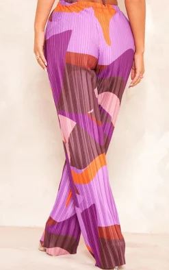 PrettyLittleThing Print Plisse High Waist Wide Leg Pants Pink