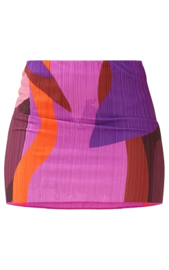New PrettyLittleThing Print Plisse Low Rise Micro Mini Skirt Pink