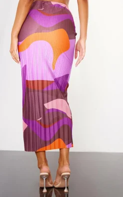PrettyLittleThing Print Plisse Low Rise Midaxi Skirt Pink
