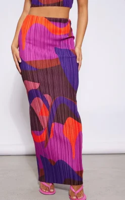 Sale PrettyLittleThing Print Plisse Maxi Skirt Pink